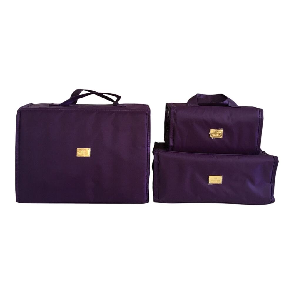 Joy Mangano HSN Better Beauty Case 3-PC Set Purple Roll Up Organizer Travel NEW